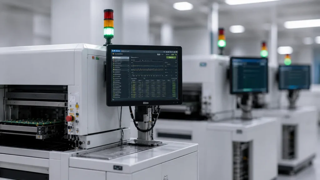 Automated semiconductor test systems operating at scale with advanced switching architecture to reduce cost per test and improve throughput.